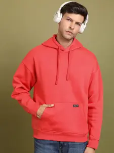 HIGHLANDER Red Hooded Drop Shoulder Sleeves Oversized Pullover Sweatshirt