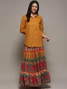 Biba Floral Printed Ethnic Shirt with Skirt