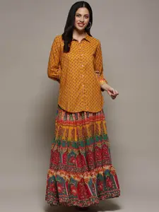 Biba Floral Printed Ethnic Shirt with Skirt
