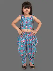 BAESD Girls Blue & Red Printed Top with Dhoti Pants