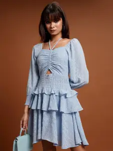 Tokyo Talkies Blue Drop-Waist Mini Dress