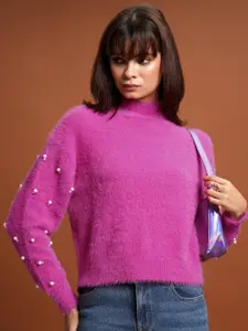 Tokyo Talkies Pink Embellished Acrylic Pullover