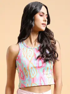 Tokyo Talkies Pink & Green Abstract Printed Tank Crop Top