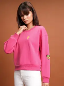 Tokyo Talkies Pink Relaxed Fit Long Sleeves Sweatshirt