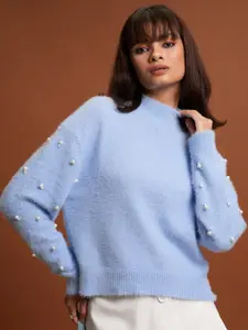 Tokyo Talkies Pearl Embellished Pullover Sweater