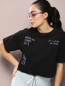 Kook N Keech Women Typography Print Drop-Shoulder Sleeves Pure Cotton Oversized T-shirt