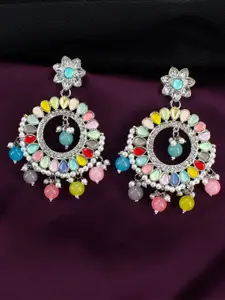 PRIVIU Silver-Plated Stone Studded & Beaded Chandbalis