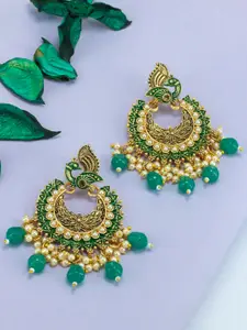 PRIVIU Gold-Plated Peacock Shaped Meenakari Chandbalis