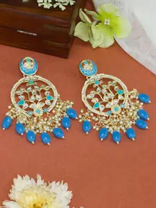 PRIVIU Gold-Plated Stones Studded & Beads Beaded Enamelled Circular Drop Earrings