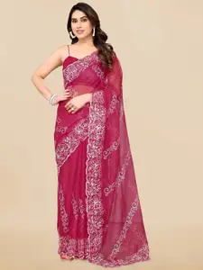 MIRCHI FASHION Pink & White Floral Embroidered Saree