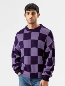 The Souled Store Men Violet Checked Sweatshirt
