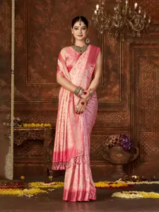Mitera Pink Zari Pure Silk Designer Block Print Saree