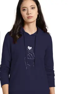 BAESD Women Navy Blue Hooded Sweatshirt