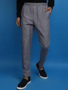 V-Mart Men Striped Mid-Rise Straight Track Pants