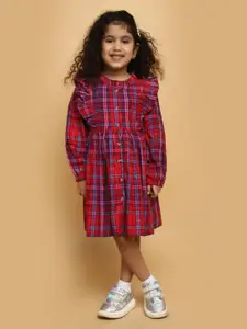 V-Mart Girls Checked Ruffles A-Line Midi Dress