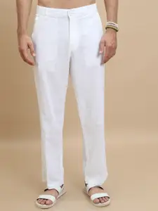 HIGHLANDER White Men Mid-Rise Cotton Linen Chinos Trousers