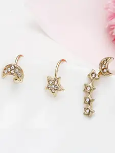 OOMPH Gold-Toned & White Star Shaped Ear Cuff Earrings