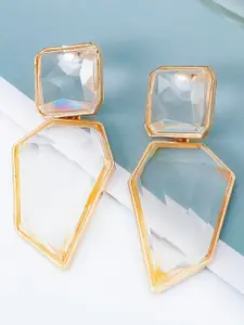 OOMPH White & Gold-Toned Geometric Drop Earrings