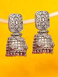 OOMPH White & Silver-Toned Floral Jhumkas Earrings