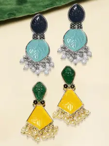 OOMPH Yellow & Blue Geometric Drop Earrings