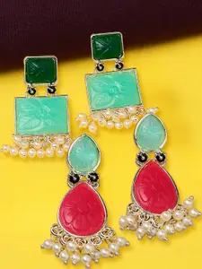 OOMPH Green & Pink Square Drop Earrings