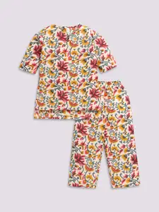 Clt.s Girls Floral Printed Pure Cotton Top With Trousers