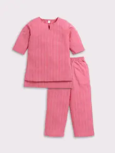 Clt.s Girls Vertical Striped Pure Cotton Night suit