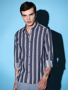 The Indian Garage Co Slim Fit Vertical Striped Pure Cotton Casual Shirt