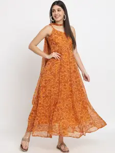 ISAM Ethnic Motifs Printed Pure Chiffon Anarkali Maxi Ethnic Dress With choker Dupatta