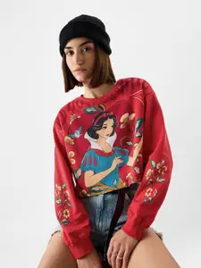 The Souled Store Snow White Printed Crop Pullover Sweatshirt