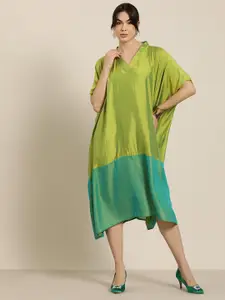 Qurvii Desi Colourblocked Kimono Sleeve Kaftan Midi Dress