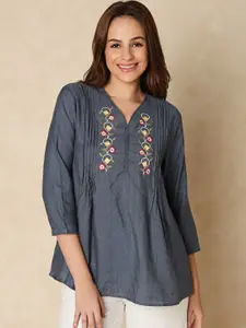 Indifusion Floral Embroidered A-Line Kurti