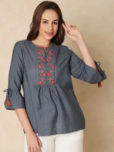 Indifusion Floral Embroidered A-line Kurti