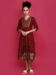 V-Mart Ethnic Motifs Printed Mirror Work A-Line Kurta