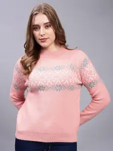 Steele Floral Woven Design Long Sleeve Woollen Pullover Sweater