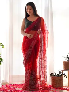 Saree mall Red Embellished Sequinned Net Designer Sarees