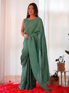 Saree mall Sea Green Embellished Gotta Patti Silk Blend Designer Sarees