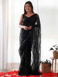 Saree mall Black Embellished Sequinned Net Designer Sarees