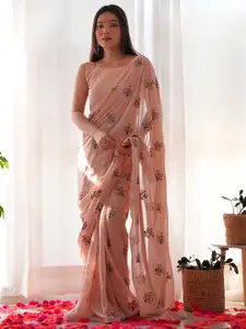 Saree mall Peach-Coloured Embellished Sequinned Pure Georgette Designer Sarees