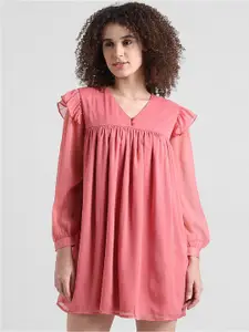 ONLY Ruffled Gathered Chiffon A-Line Mini Dress