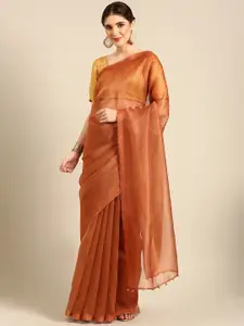 Stylefables Rust Poly Georgette Designer Saree