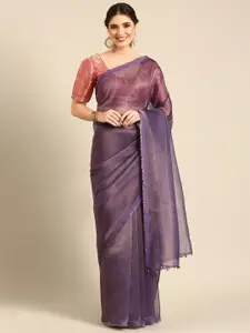 Stylefables Purple Poly Georgette Designer Saree
