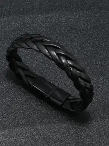 The Roadster Lifestyle Co. Men Black Braided Leather Elasticated Bracelet