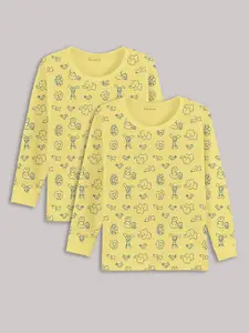 Kanvin Girls Yellow Pack Of 2 Printed Thermal Tops