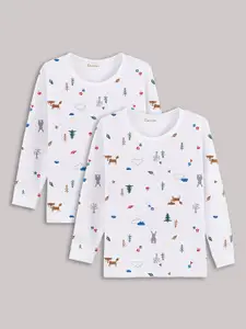 Kanvin Girls White Pack Of 2 Printed Thermal Tops