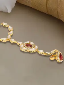 OOMPH Women Red & Gold-Toned Kundan Handcrafted Wraparound Bracelet