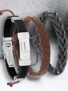 OOMPH Men 3 Black & Brown Leather Handcrafted Wraparound Bracelet