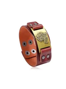 OOMPH Men Brown Leather Handcrafted Wraparound Bracelet