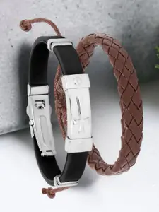 OOMPH Men 2 Black & Brown Leather Handcrafted Wraparound Bracelet