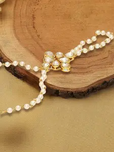 OOMPH Women White & Gold-Toned Kundan Handcrafted Wraparound Bracelet